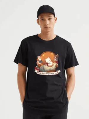 A Sleepy Cat Finds Comfort In Books Reminding Us That More Reading Equals More Peace T-Shirt