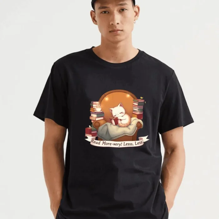 A Sleepy Cat Finds Comfort In Books Reminding Us That More Reading Equals More Peace T-Shirt