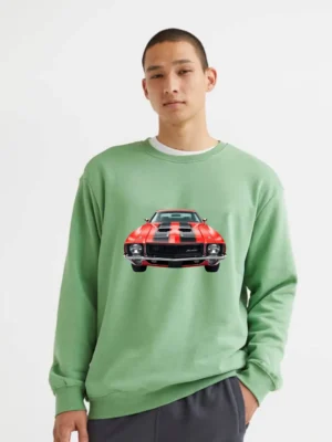 Bold Front View Of A Classic Red Muscle Car With Black Racing Stripes Sweatshirt