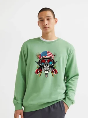 Bold Skull With Aviators American Flag Helmet And Fireworks Flair Sweatshirt