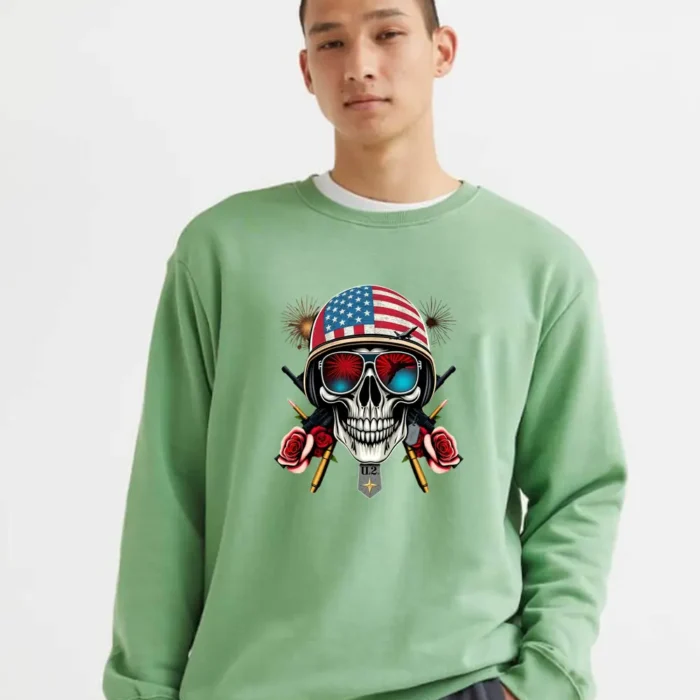 Bold Skull With Aviators American Flag Helmet And Fireworks Flair Sweatshirt