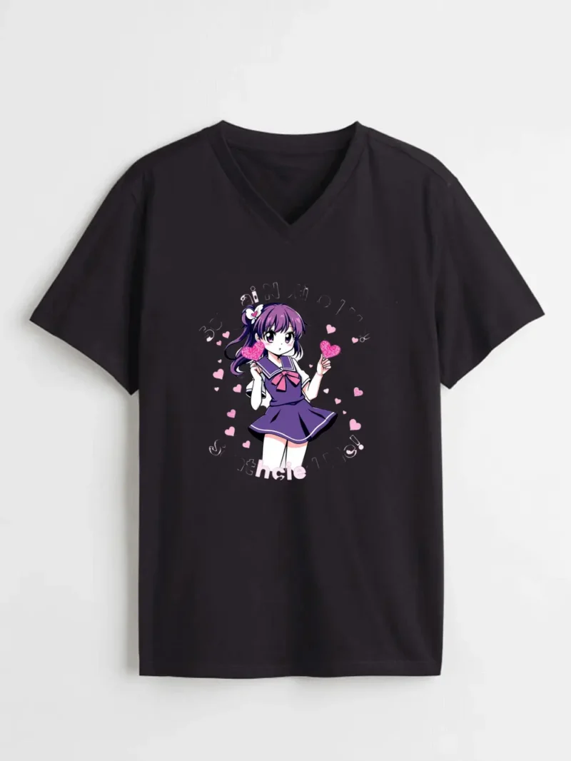 Cute Anime Girl Holding Heart-shaped Treats Blushing In A Sailor Outfit T-Shirt - Image 2