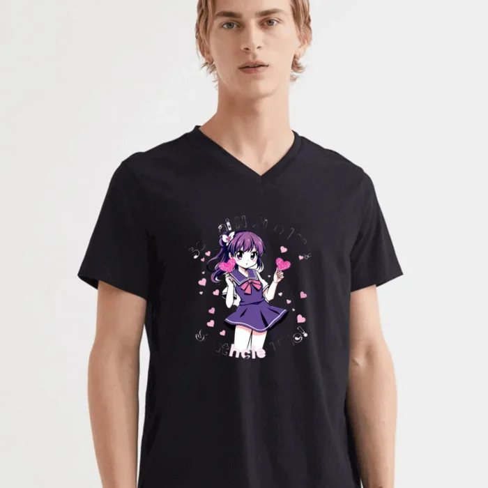 Cute Anime Girl Holding Heart-shaped Treats Blushing In A Sailor Outfit T-Shirt