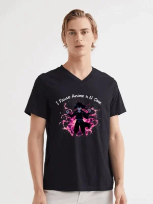 Dark-haired Anime Fighter With Glowing Pink Energy Aura Ready For Battle T-Shirt