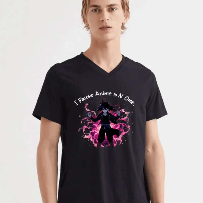 Dark-haired Anime Fighter With Glowing Pink Energy Aura Ready For Battle T-Shirt