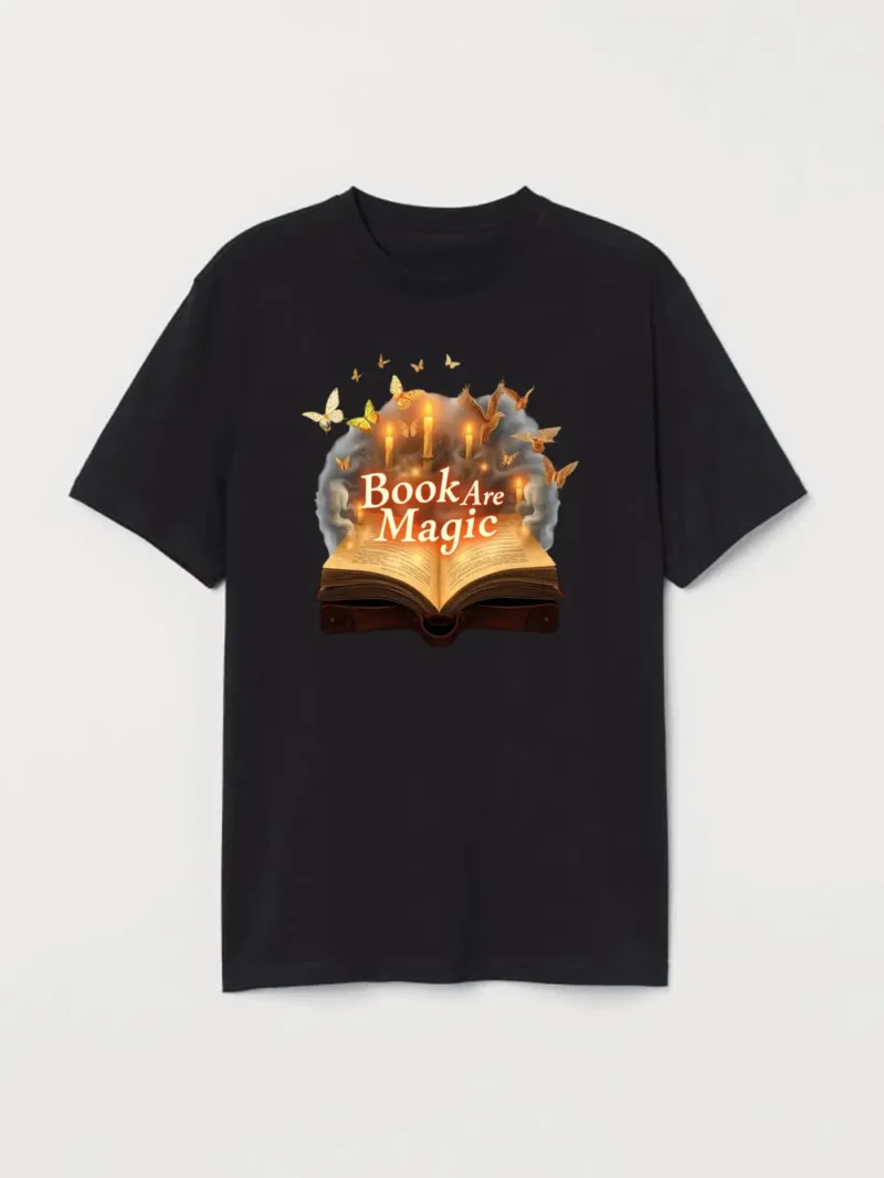 Open A Book And Unlock A World Where Candles Glow And Butterflies Take Flight T-Shirt - Image 2