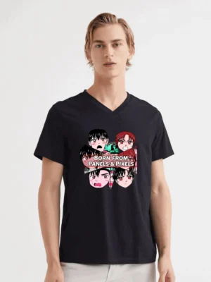 Retro Manga-style Faces With Comic Flair And Bold Pixel-art Vibes T-Shirt