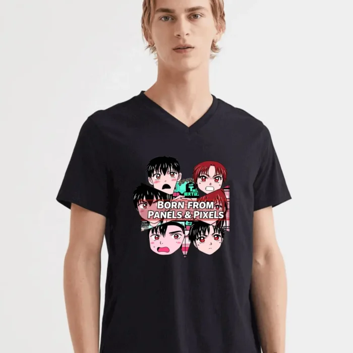 Retro Manga-style Faces With Comic Flair And Bold Pixel-art Vibes T-Shirt