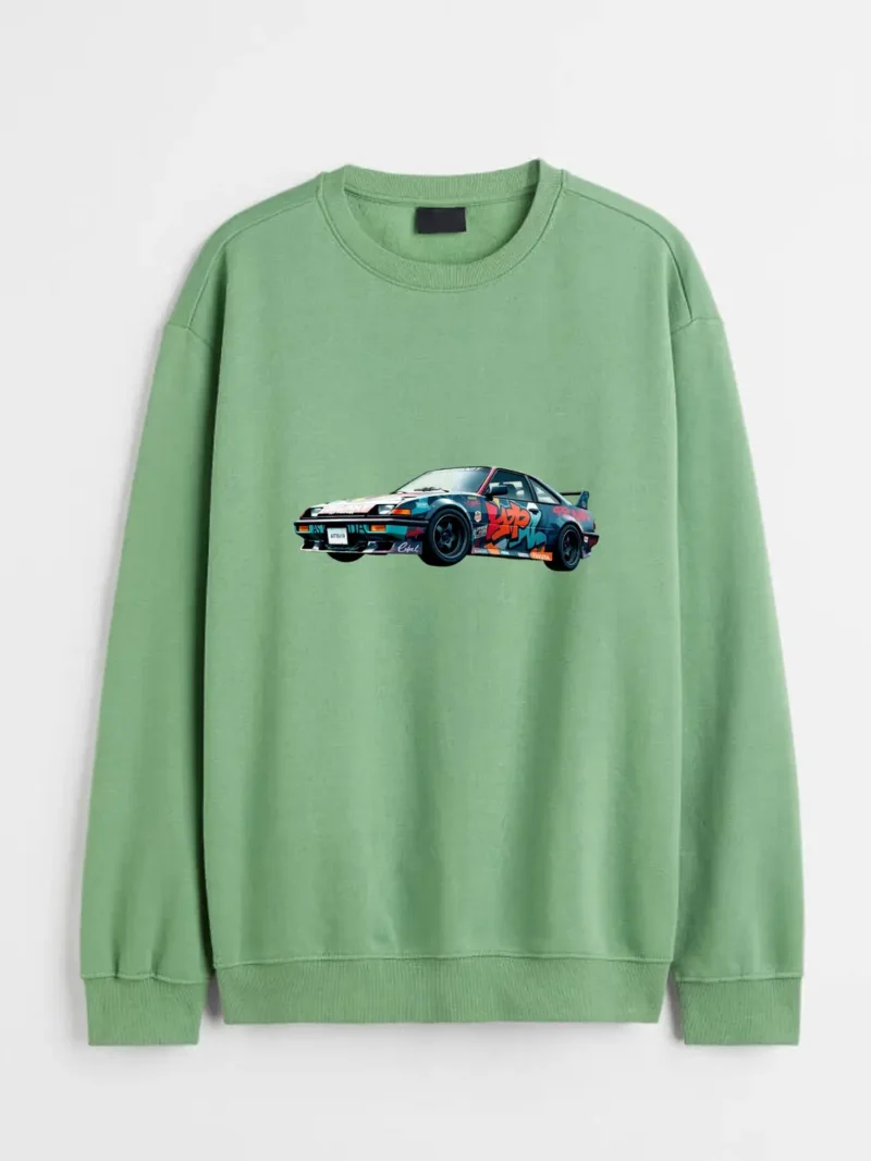 Side View Of A Modified Drift Car Covered In Colorful Graffiti Wrap Sweatshirt - Image 2