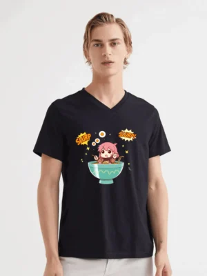 Sweet Anime Girl Slurping Ramen In A Giant Bowl Surrounded By Sparkles T-Shirt