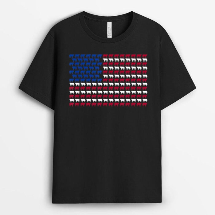 American Flag Cow 4th of July Cattle Barn Farmer T-Shirt