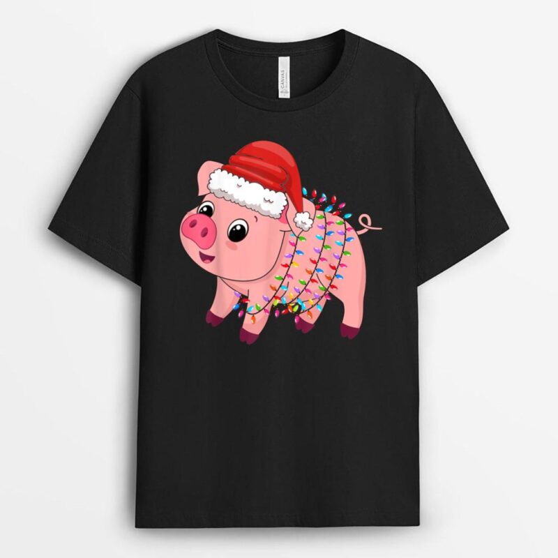 Christmas Lights Pig Wearing Xmas Hat - Pig Lover Farmer T-Shirt