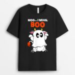 Cute Halloween Farmer Ghost Cow Moo I Mean Boo Pumpkin Moon T-Shirt