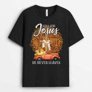Fall For Jesus He Never Leaves Pumpkin Red Truck T-Shirt