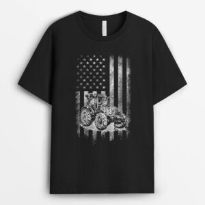 Farm Tractor USA American Flag Farmer Patriotic 4th Of July T-Shirt