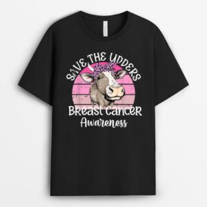 Funny Save The Udder Leopard Cow Farmer Breast Cancer Women T-Shirt