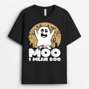 Ghost Cow Moo I Mean Boo Pumpkin Halloween Cow Lover T-Shirt