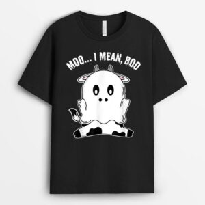 Ghost Cow Moo I Mean Boo Pumpkin Halloween Farmer Cow Lover T-Shirt