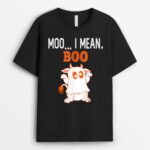 Ghost Cow Moo I Mean Boo Pumpkin Moon Funny Halloween Farmer T-Shirt