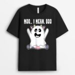 Ghost Cow Moo I Mean Boo Pumpkin Moon Halloween Farmer T-Shirt