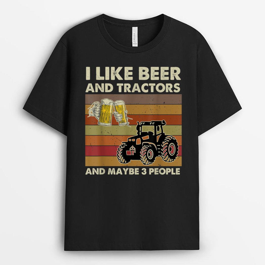 I Like Beer Tractors & Maybe 3 People Vintage Farmer Tractor T-Shirt