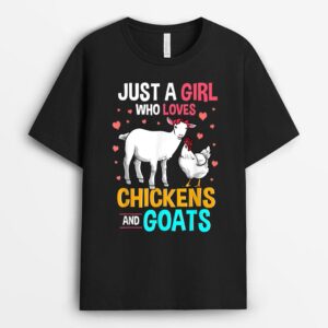 Just A Girl Who Loves Chickens And Goats Funny Farm Animals T-Shirt
