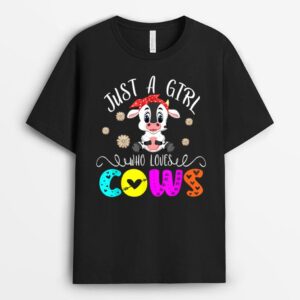 Just A Girl Who Loves Cows Floral Cow Bow Tie Farmer Lover T-Shirt