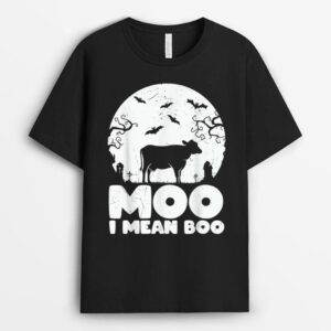 Moo I Mean Boo Funny Halloween Farmer Cow Lover T-Shirt