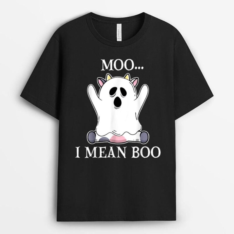 Moo I Mean Boo, Funny Halloween Costume, Cow Ghost T-Shirt