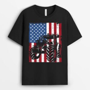 Patriotic Farmer USA American Flag On Farmer's Tractor T-Shirt