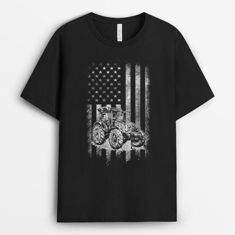 Proud USA Farmer Farm Tractors USA Flag Patriotic Farming T-Shirt