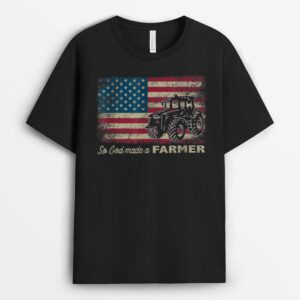 So God Made A Farmer USA Flag Patriotic Farming Gift T-Shirt