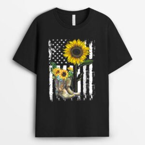 Sunflower Boots America Flag For Cowgirl Cowboy Farmer T-Shirt