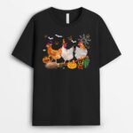 Three Chickens Halloween Mummy Witch Scary Pumpkins Farmer T-Shirt
