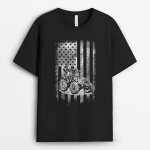 Tractor American USA Flag Funny Farmer Rancher Gifts Farming T-Shirt