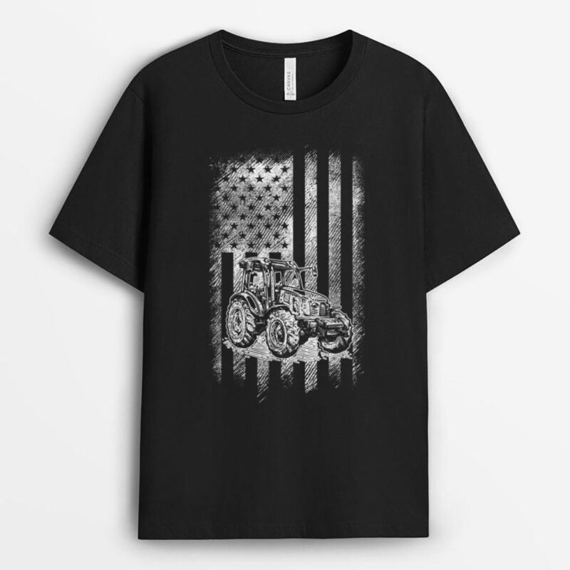 Tractor American USA Flag Funny Farmer Rancher Gifts Farming T-Shirt