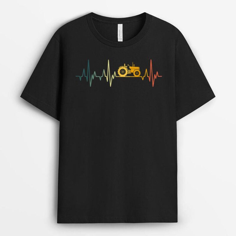Tractor Heartbeat Farmer Retro Tractor ECG Farmers Pulse T-Shirt