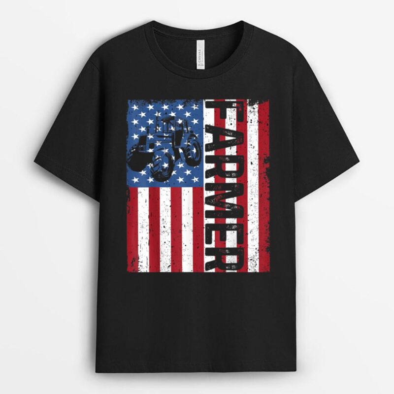 USA Patriotic American Farmer USA Flag On Farmer's Tractor T-Shirt