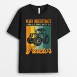 Vintage Never Underestimate An Old Man With A Tractor Farmer T-Shirt