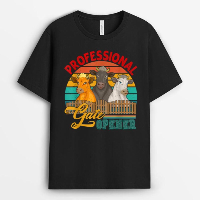 Vintage Retro Professional Gate Opener Three Cows Farmer T-Shirt